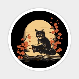 Floral Black Cat And Book Catshirt Magnet